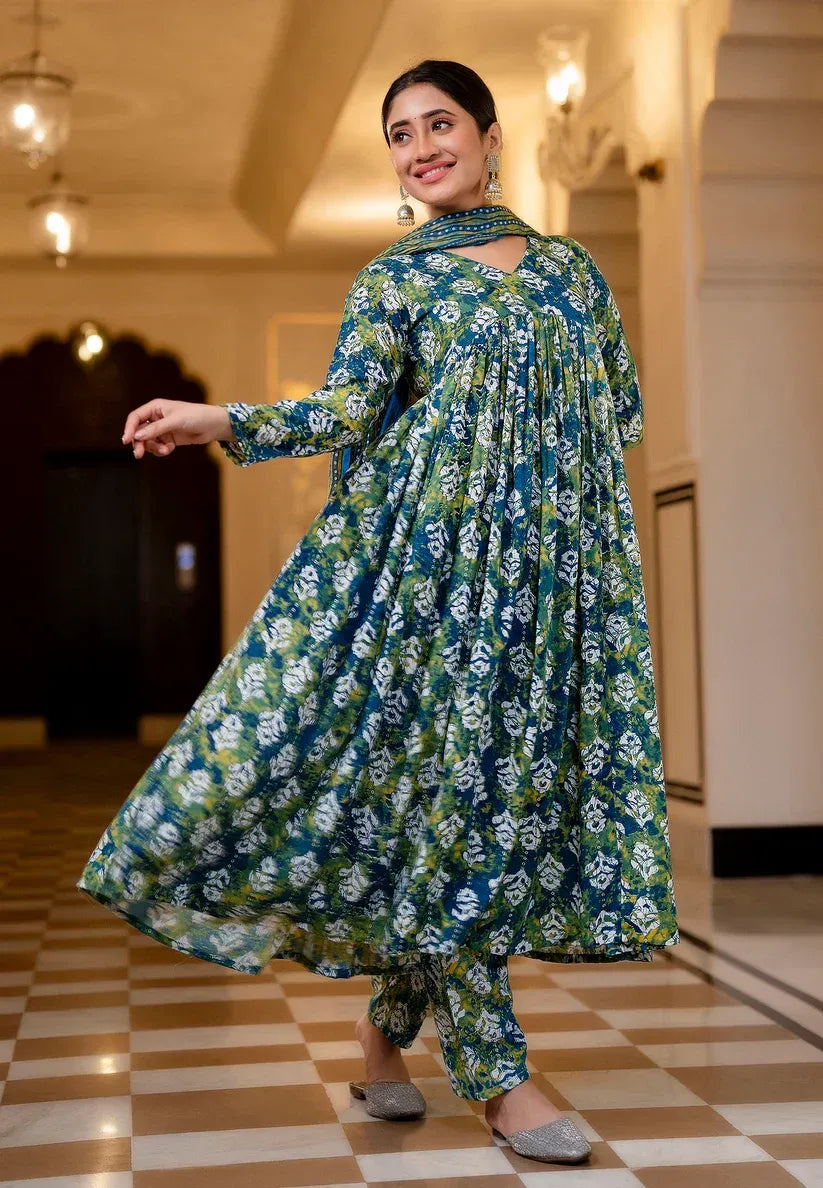 Teal Garden Pure Viscose Anarkali Suit