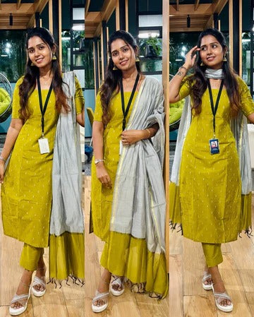 Yellow Pure Cotton Suit Set