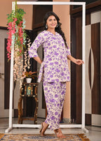 Violet Bloom Cotton Co-ord Set