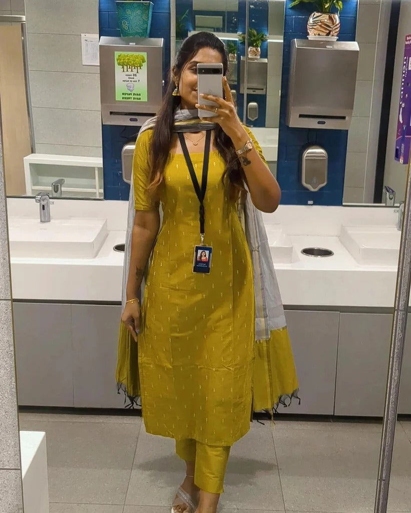 Yellow Pure Cotton Suit Set