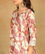 Pink Pure Muslin Foil Print Co-ord Set Fabric-Muslin