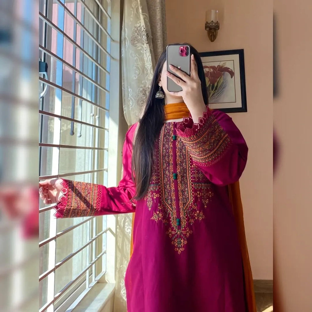 Crimson Pink Embroidered Suit