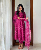 Pink Bandhani Handblock A-line Kurti Set