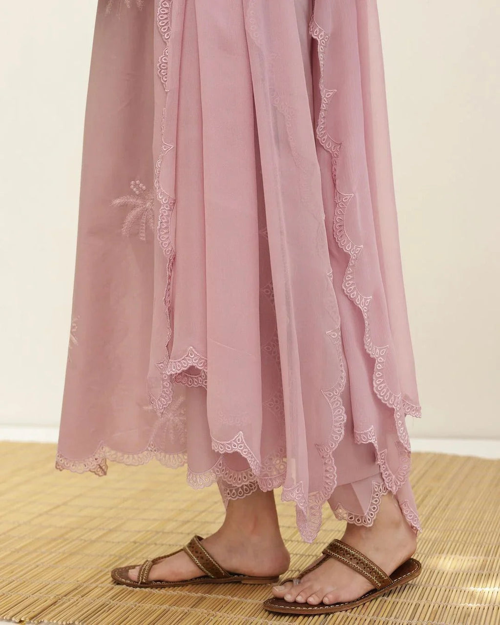 Peach Cotton Embroidered Dress