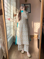 Premium Cambric Printed Neck Button Detailing