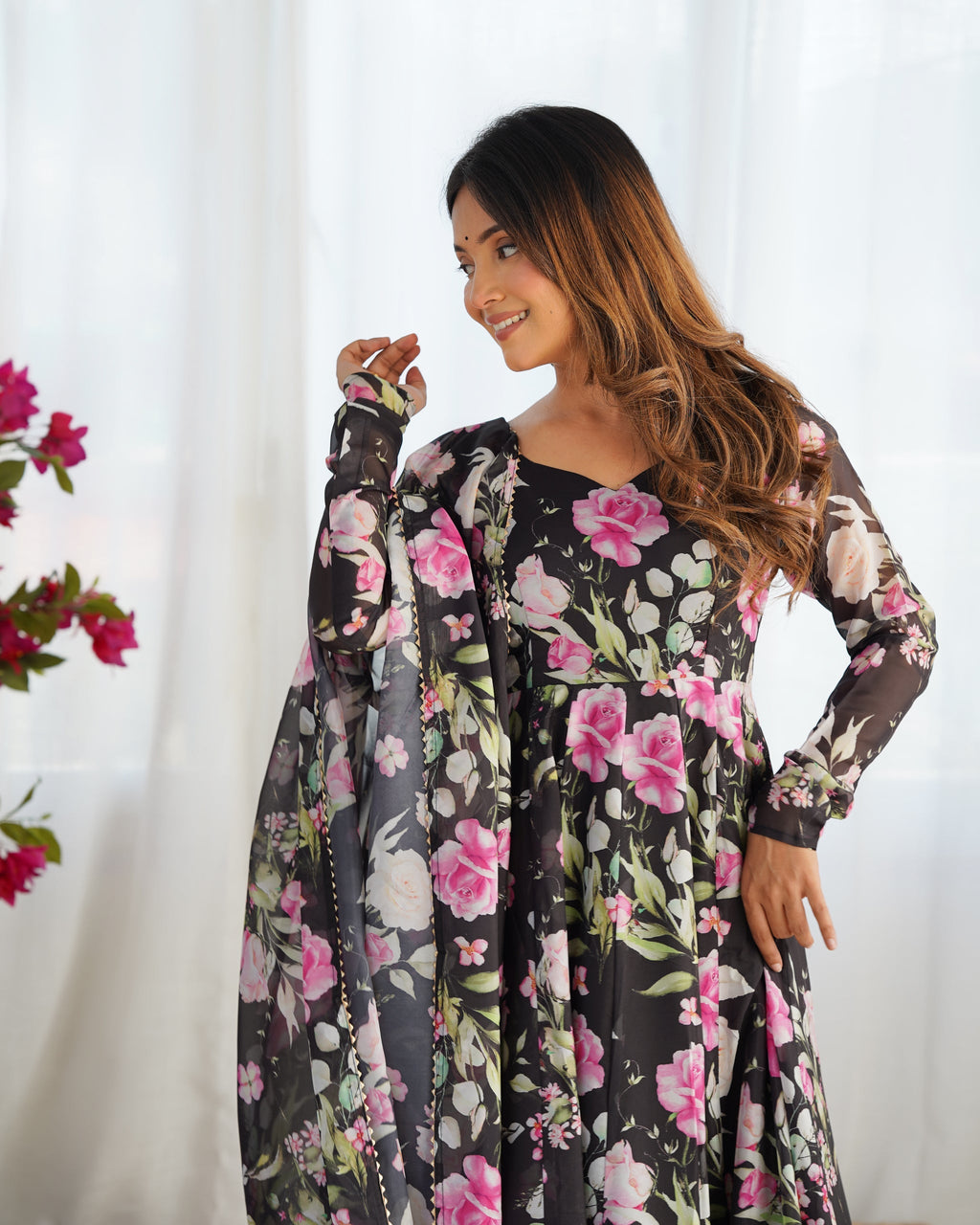 Attractive Soft Black Color Flared Gown For Party