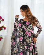 Attractive Soft Black Color Flared Gown For Party
