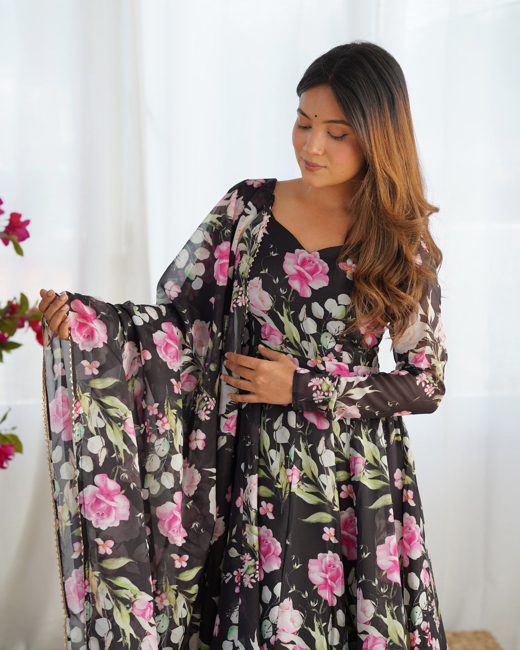 Attractive Soft Black Color Flared Gown For Party