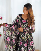 Attractive Soft Black Color Flared Gown For Party