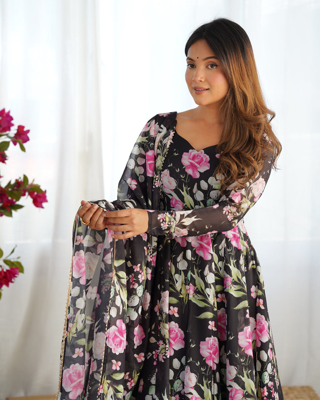 Attractive Soft Black Color Flared Gown For Party