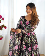 Attractive Soft Black Color Flared Gown For Party