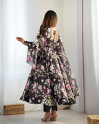 Attractive Soft Black Color Flared Gown For Party