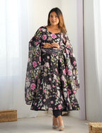 Attractive Soft Black Color Flared Gown For Party