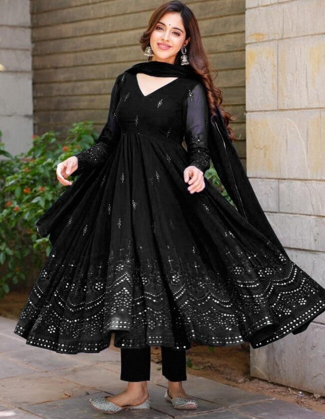 Beautiful Black Color Attractive Hand Work Gown