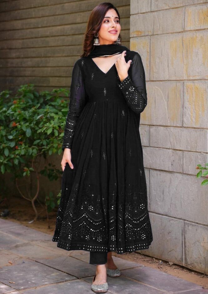 Beautiful Black Color Attractive Hand Work Gown
