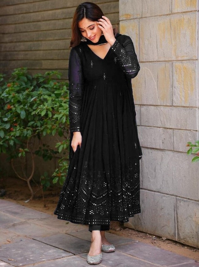 Beautiful Black Color Attractive Hand Work Gown