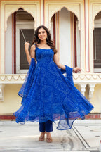 Adorning Blue Color Heavy Badhani Work Gown