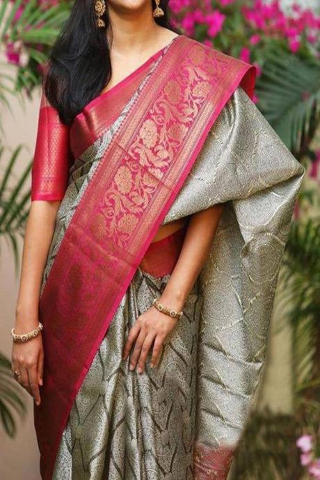 Peach Colored One Piece Designer Silk Jacquard Saree SY 1139