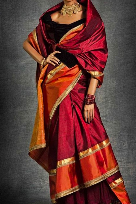 Poly Silk Wine Colour Bollywood Style Jacquard Saree SY 5503