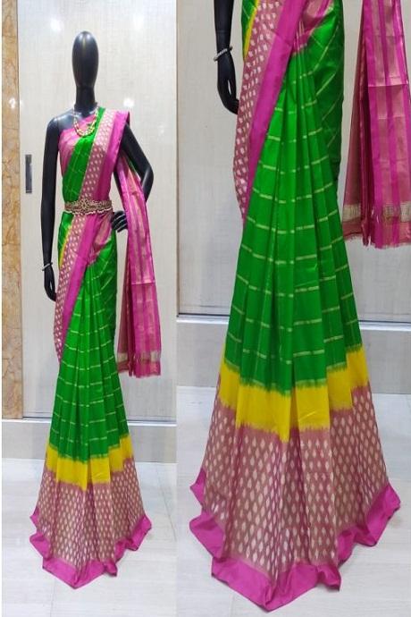 Trendy Green And Orange Color Soft Silk Jacquard Sarees SY 966