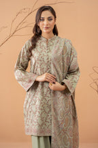 Beige Faux Cotton Embroidery Work Long Salwar Suits