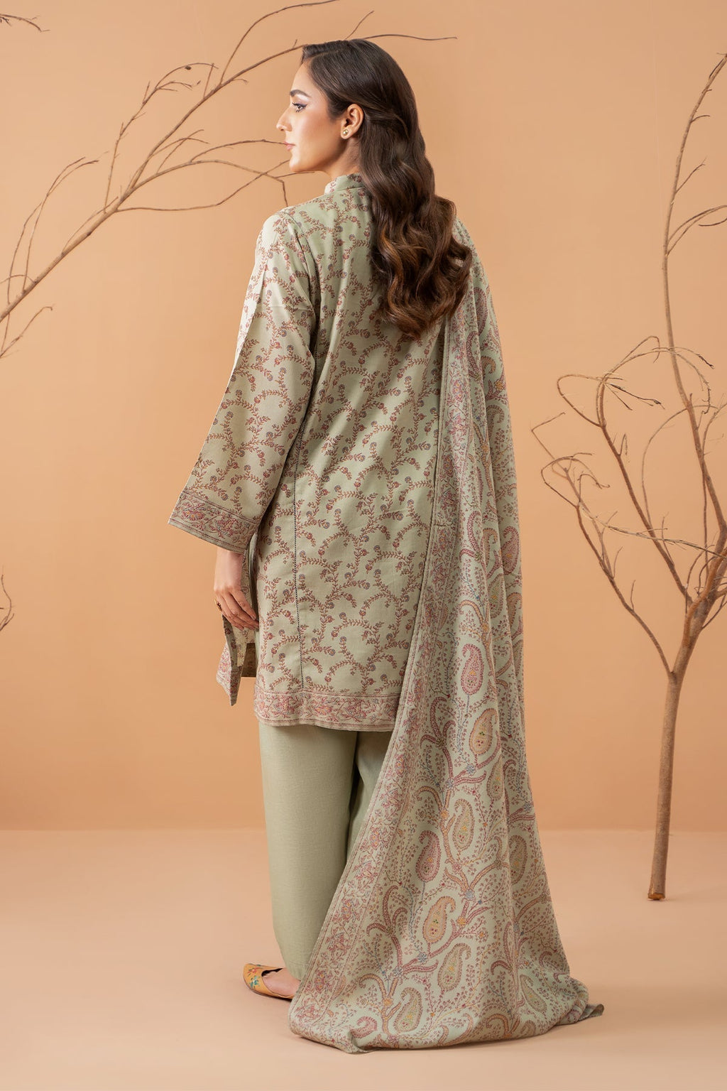 Beige Faux Cotton Embroidery Work Long Salwar Suits