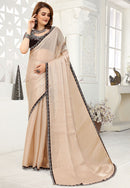 Brown Striped Embroidered Pure Chiffon Saree for woven