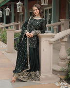 Bottle Green Color Gown Sarara For Girls