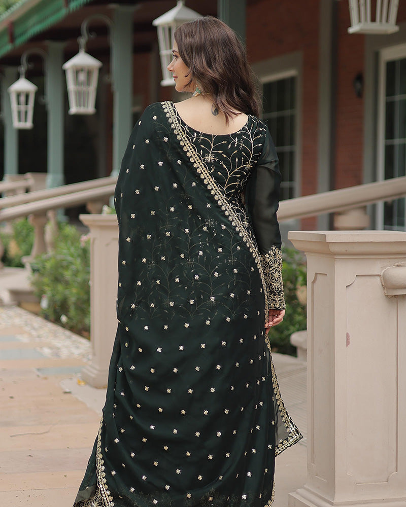 Bottle Green Color Gown Sarara For Girls