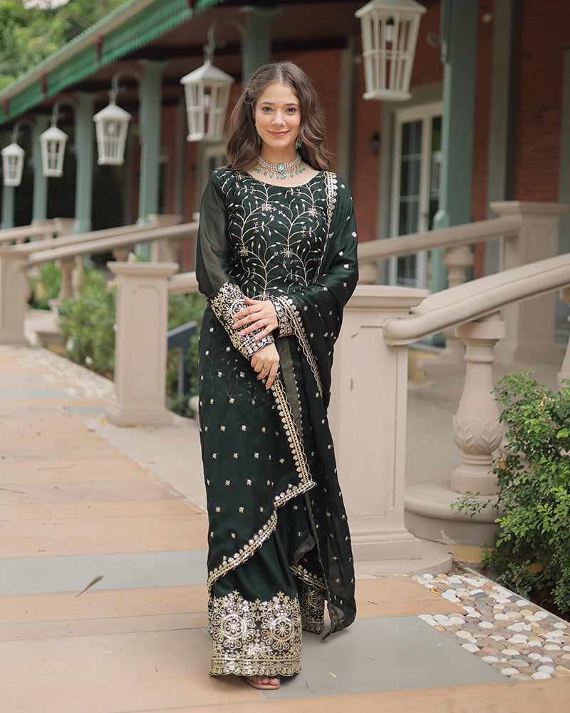 Bottle Green Color Gown Sarara For Girls