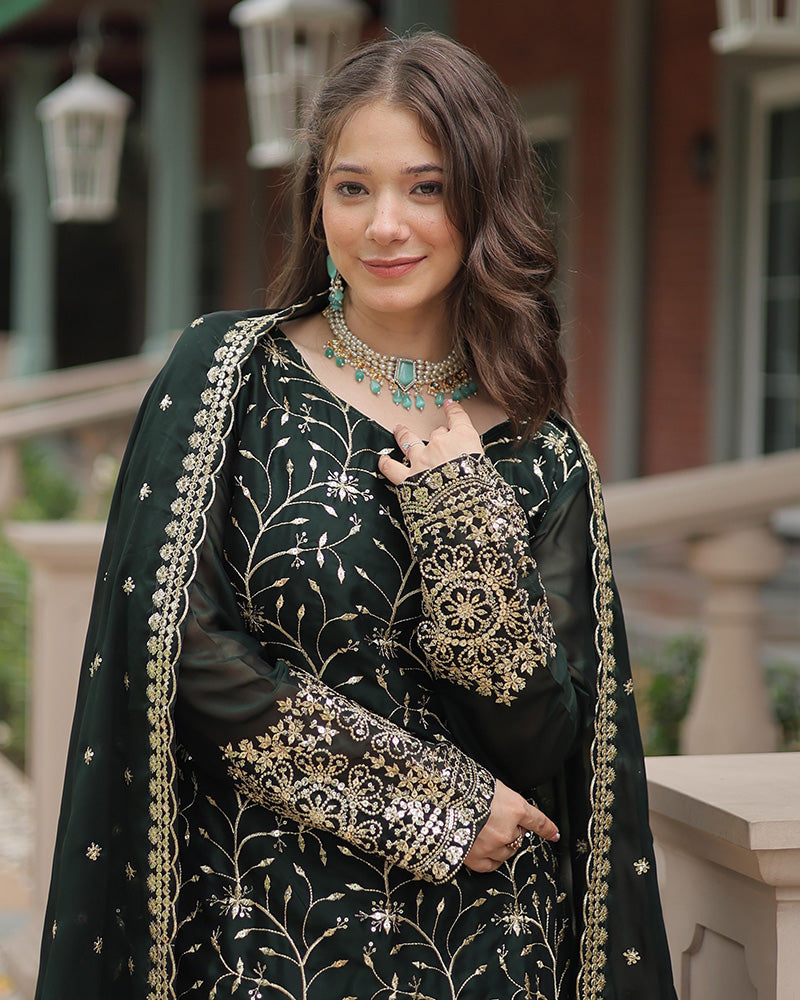 Bottle Green Color Gown Sarara For Girls