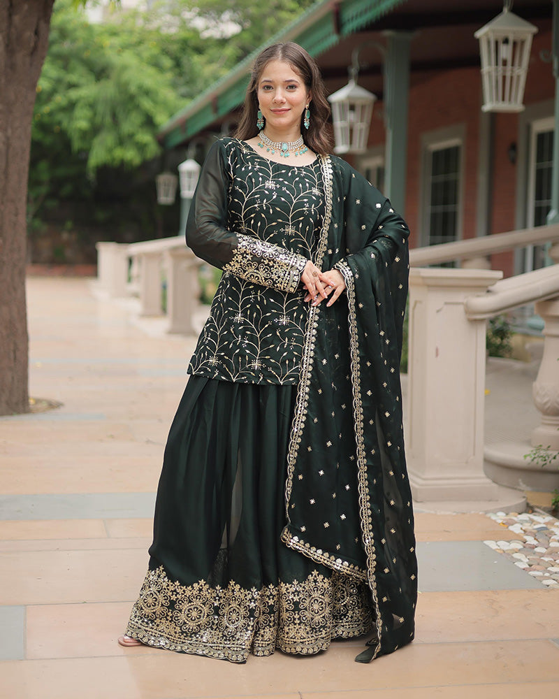 Bottle Green Color Gown Sarara For Girls