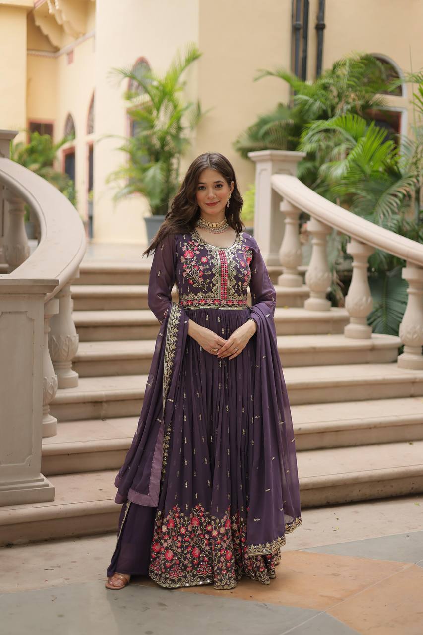 Purple Color Designer Heavy Work Gown For Women