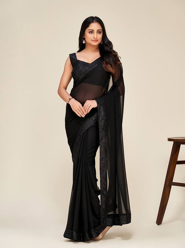 Designer party wear black Saree for woman Party Wear and Musical Event of Wedding Wear Saree for girl