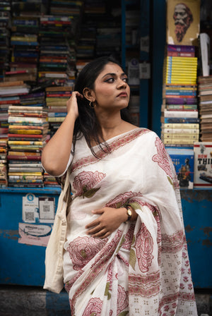 Exquisite Pink Colored Soft Cotton Organza Saree with heavy work border