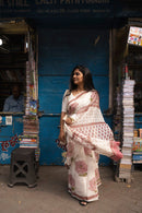 Exquisite Pink Colored Soft Cotton Organza Saree with heavy work border