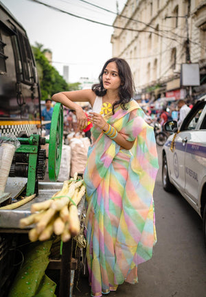 Exciting Multi  Colored Soft Silk Designer Jacquard Saree For Woven