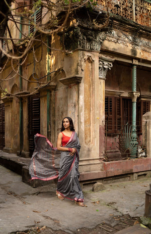 Exciting Grey  Poly Satin Silk Hand Weaving Saree for heavy Lace Border