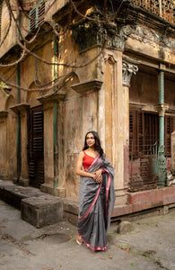 Exciting Grey  Poly Satin Silk Hand Weaving Saree for heavy Lace Border