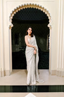 Exquisite Light Grey Colored Soft Cotton printed saree for woven