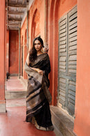 Exciting Black Color Poly Silk Printed Jacquard Saree For woven