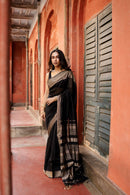 Exciting Black Color Poly Silk Plain Reach Pallu Saree for woven