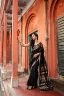 Exciting Black Color Poly Silk Plain Reach Pallu Saree for woven