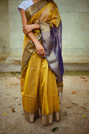 Exciting Mustered Yellow Colored Soft Silk Jacquard Saree For woven