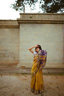 Exciting Mustered Yellow Colored Soft Silk Jacquard Saree For woven