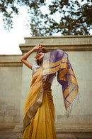 Exciting Mustered Yellow Colored Soft Silk Jacquard Saree For woven