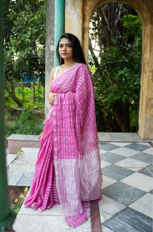 Classic Pink Color Soft Silk Designer Jacquard Saree for woven