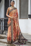 Heavy Floral Print Saree With Unstitched Blouse