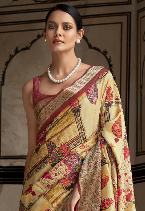 Digital Printed Silk Saree in Multicolor