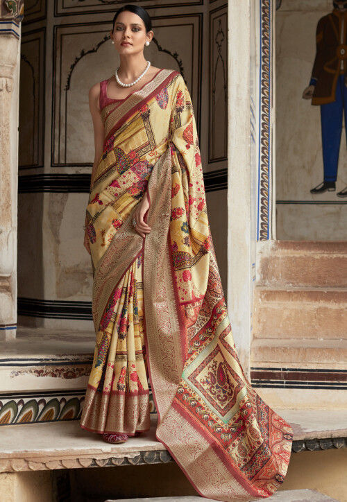 Digital Printed Silk Saree in Multicolor